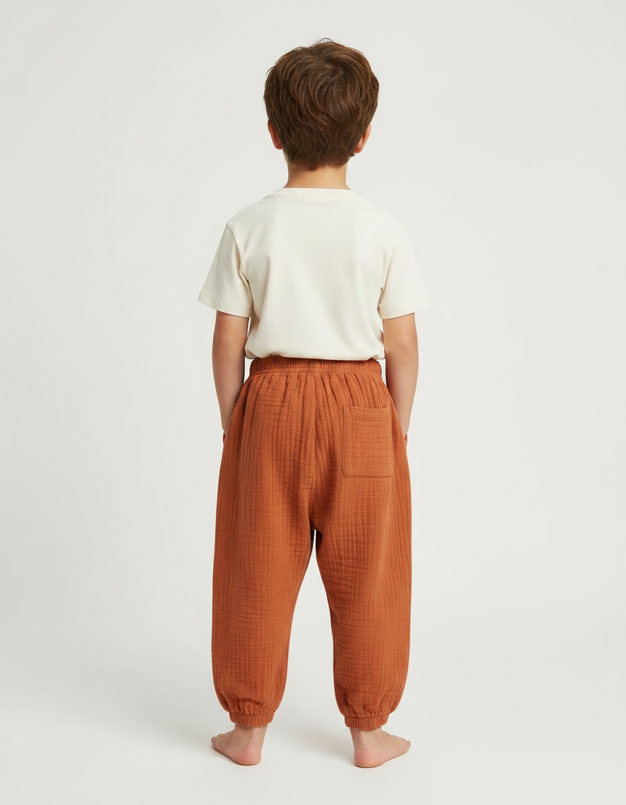 Pantalon Fluide Gaze Ample Marron Enfant Coton - vue 2