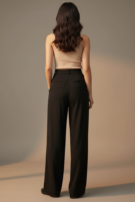 Pantalon Fluide Femme Noir Palazzo Viscose Chic Mi-saison 2 - vue 2