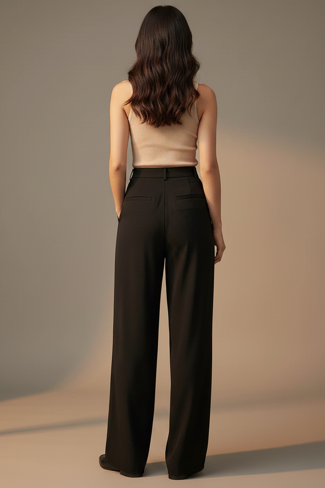 Pantalon Fluide Femme Noir Palazzo Viscose Chic Mi-saison 2 - vue 2