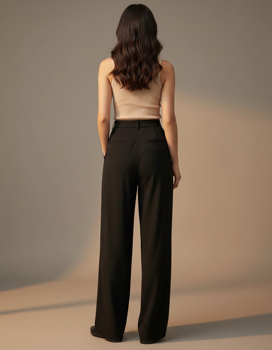 Pantalon Fluide Femme Noir Palazzo Viscose Chic Mi-saison 2 - vue 2