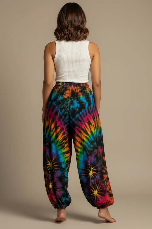 Pantalon Fluide Tie Dye Ample Coloré Bohème Hippie - Multicolore Coton - vue 2