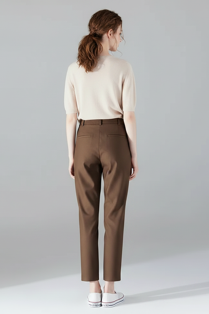 Pantalon Fluide Marron Droit Taille Haute Casual Chic - Polyester - vue 2