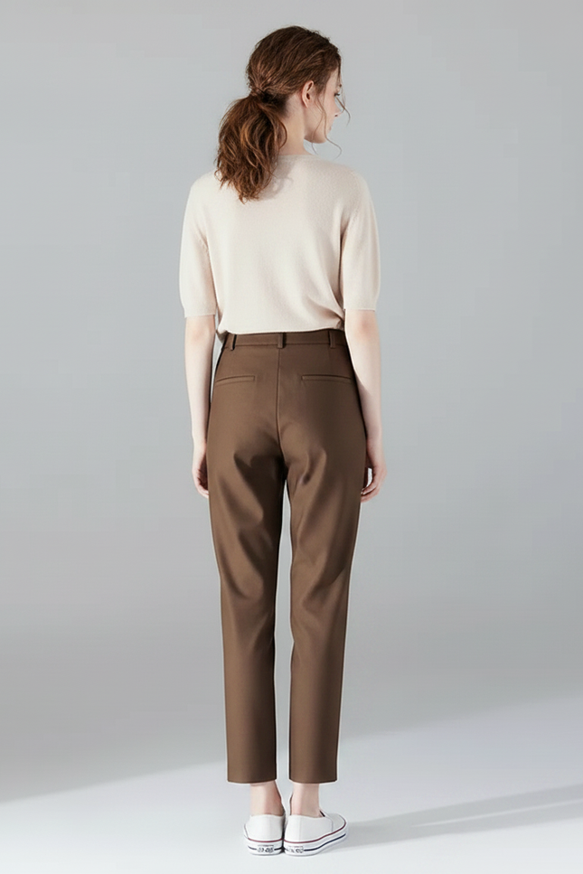 Pantalon Fluide Marron Droit Taille Haute Casual Chic - Polyester - vue 2