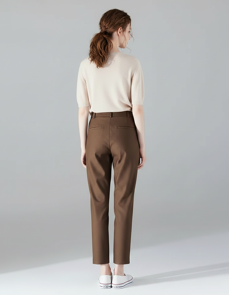 Pantalon Fluide Marron Droit Taille Haute Casual Chic - Polyester - vue 2
