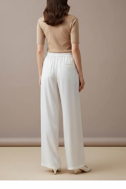 Pantalon Fluide Blanc Ample Satiné Taille Élastique - vue 2