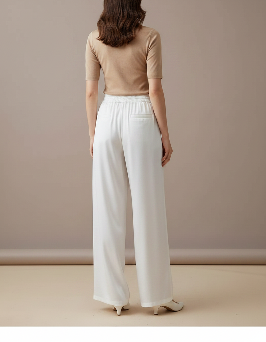 Pantalon Fluide Blanc Ample Satiné Taille Élastique - vue 2