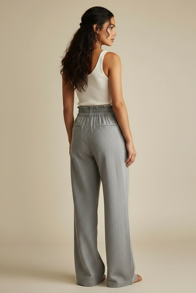 Pantalon Fluide Gris Ample Taille Haute Boutons - Molleton - vue 2