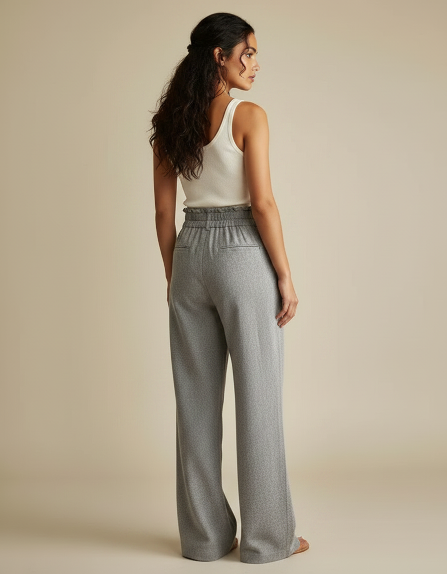 Pantalon Fluide Gris Ample Taille Haute Boutons - Molleton - vue 2