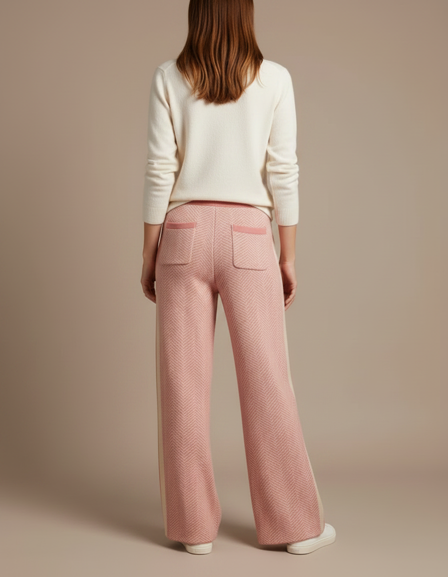 Pantalon Fluide Rose Chevron Ample Laine Mérinos - vue 2