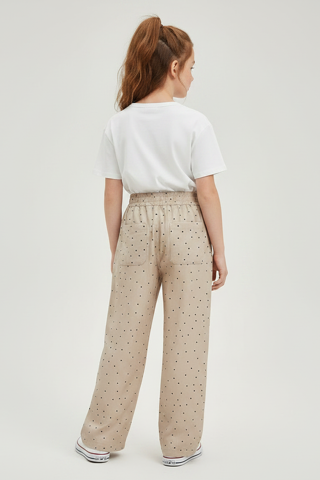 Pantalon Fluide Beige Large Pois Fille Décontracté - Viscose - vue 2