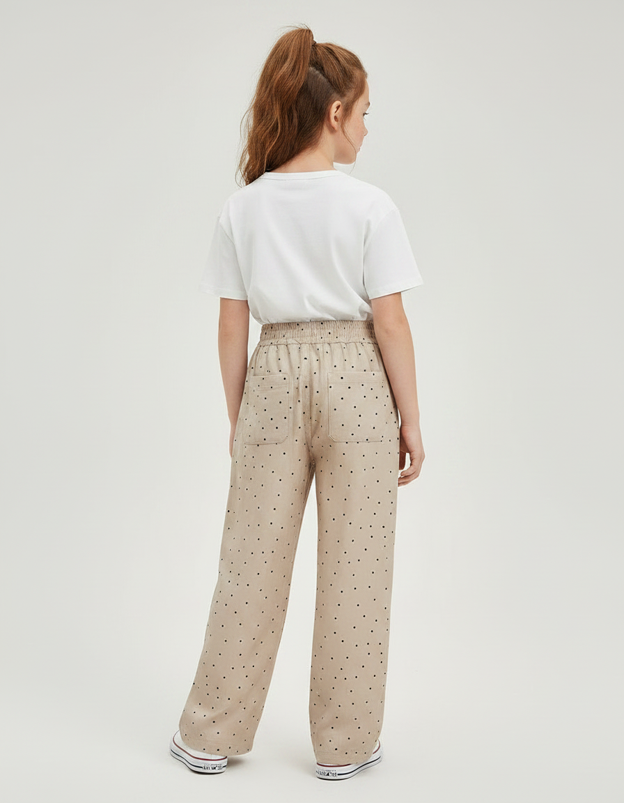 Pantalon Fluide Beige Large Pois Fille Décontracté - Viscose - vue 2