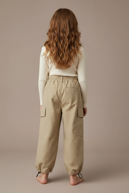 Pantalon Fluide Beige Cargo Ample Coton Enfant - vue 2