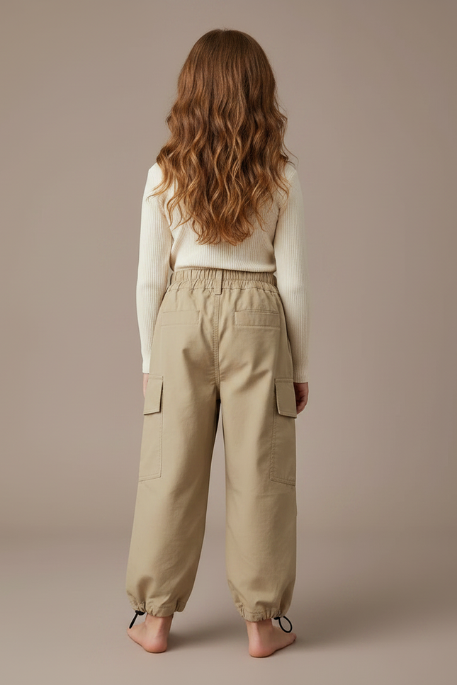 Pantalon Fluide Beige Cargo Ample Coton Enfant - vue 2