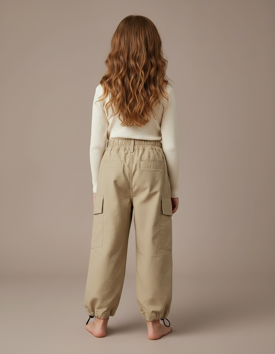 Pantalon Fluide Beige Cargo Ample Coton Enfant - vue 2