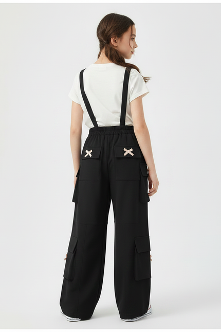 Pantalon Fluide Noir Cargo Ample Bow Street - Polyester - vue 2