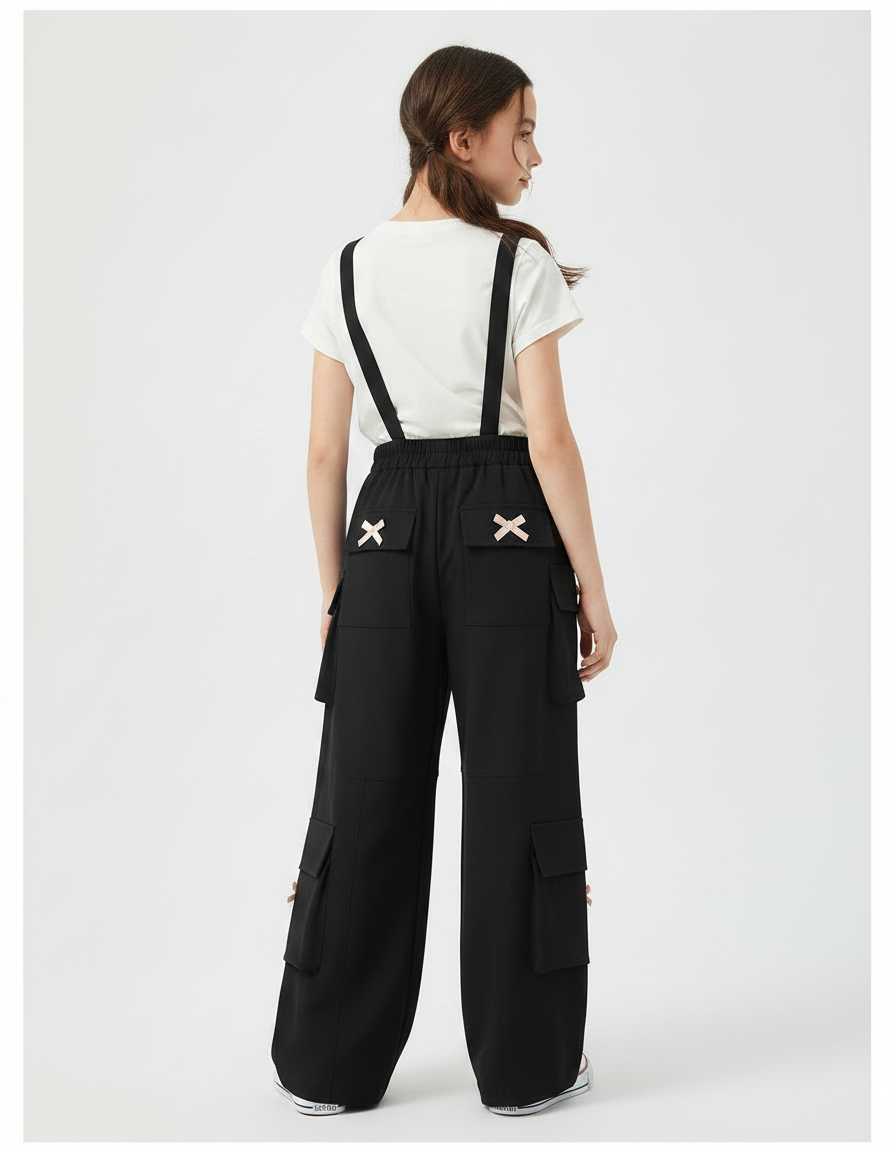 Pantalon Fluide Noir Cargo Ample Bow Street - Polyester - vue 2