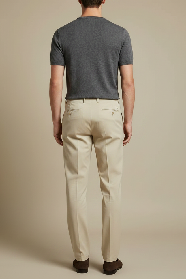 Pantalon Fluide Beige Homme Droit Élégant Coton - Gabardine - vue 2