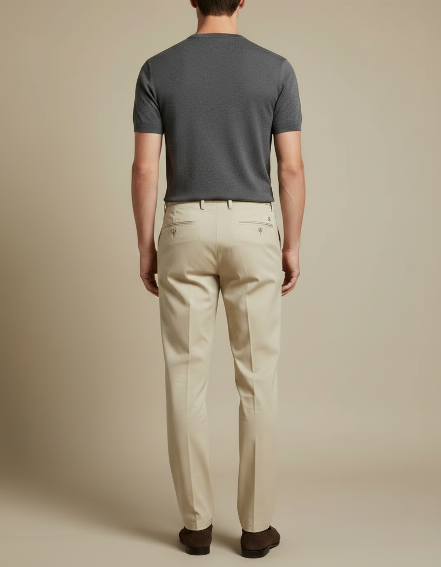 Pantalon Fluide Beige Homme Droit Élégant Coton - Gabardine - vue 2