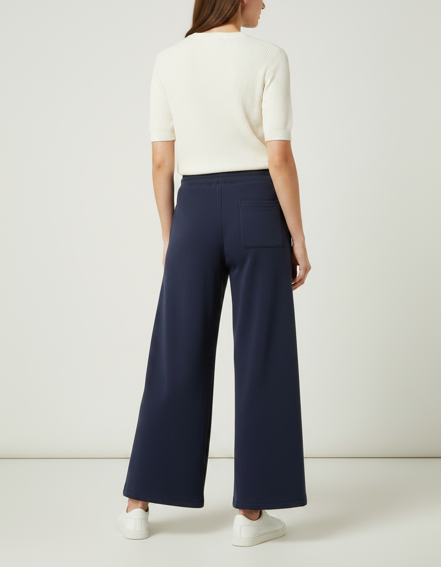 Pantalon Fluide Bleu Marine Ample Cordon Confortable Femme - Molleton - vue 2