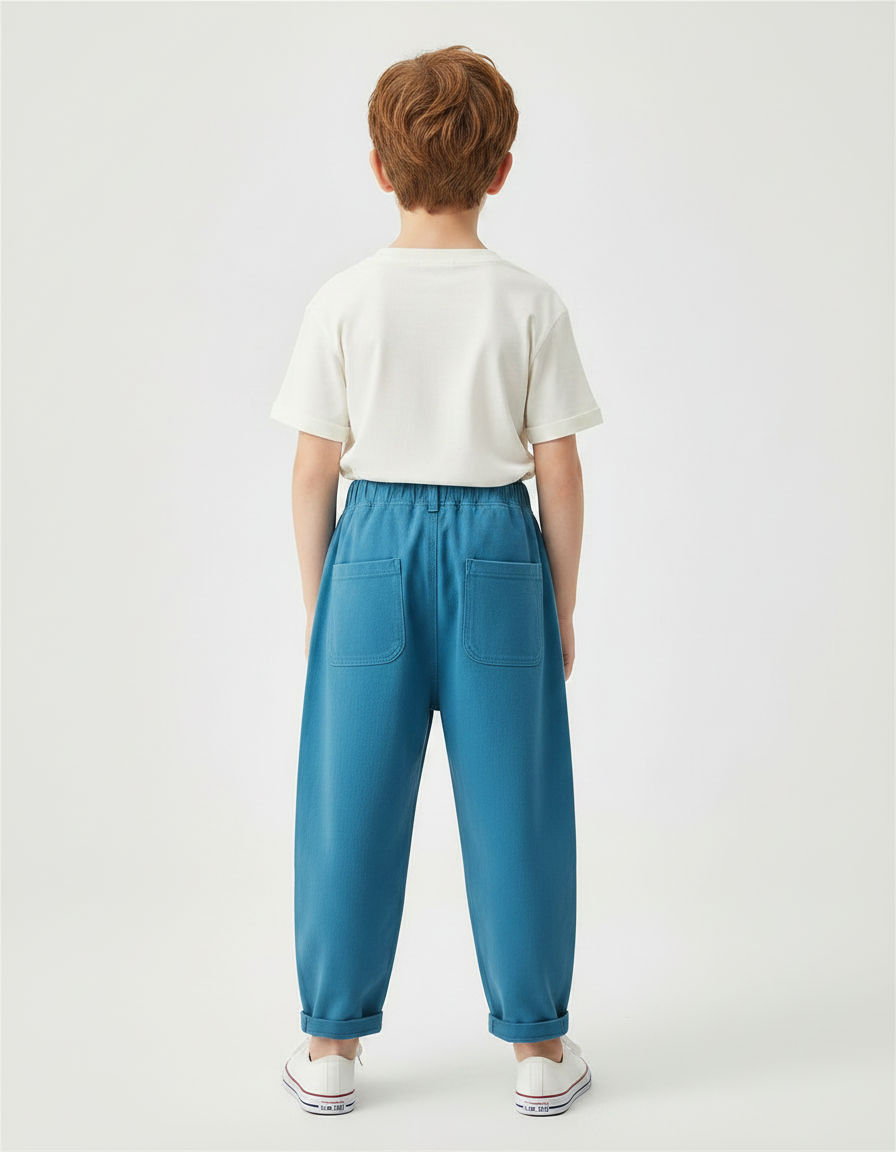 Pantalon Fluide Bleu Coton Ample Décontracté Enfant - Molleton - vue 2