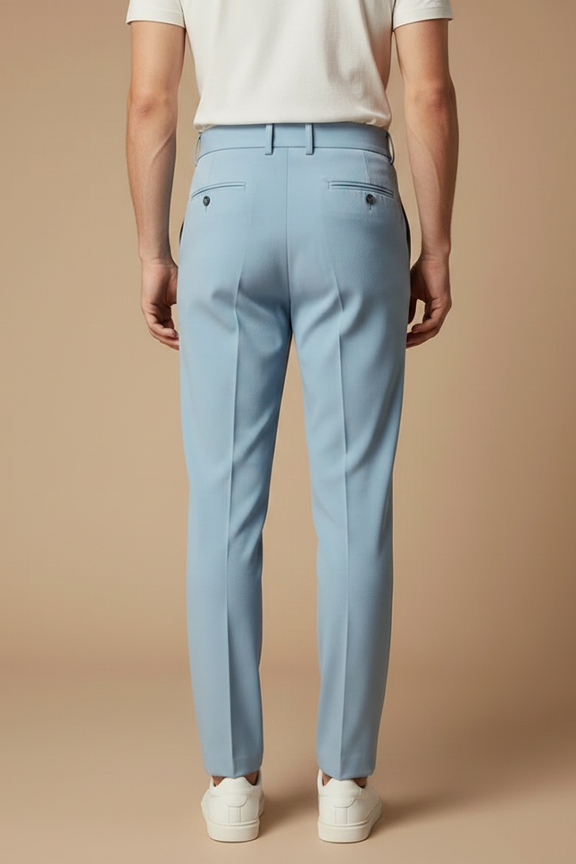 Pantalon Fluide Bleu Ciel Plissé Droit Homme - Gabardine - vue 2