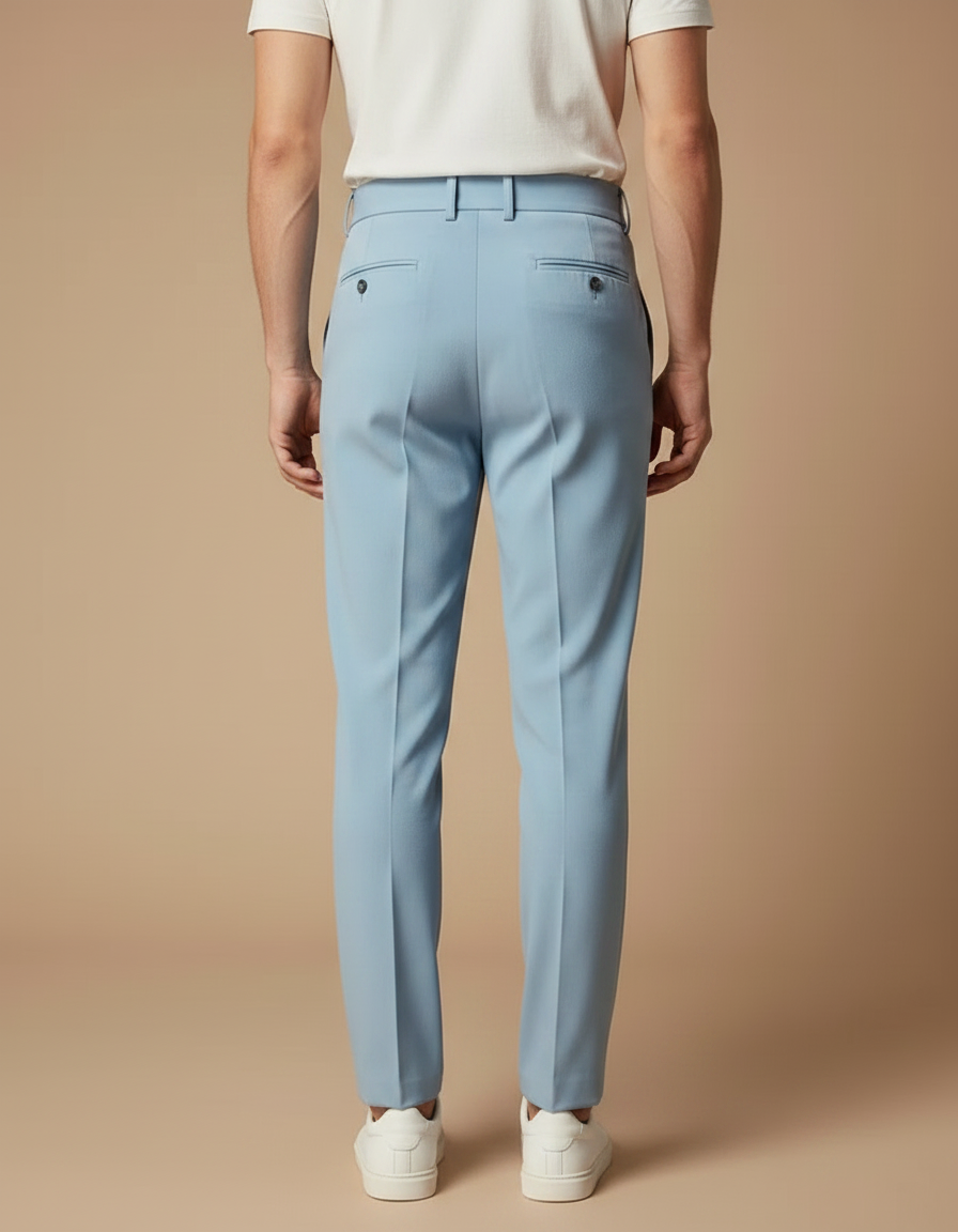 Pantalon Fluide Bleu Ciel Plissé Droit Homme - Gabardine - vue 2