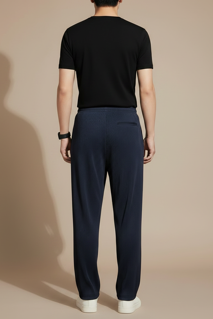 Pantalon Fluide Bleu Marine Plissé Droit Cordon Homme - Polyester - vue 2