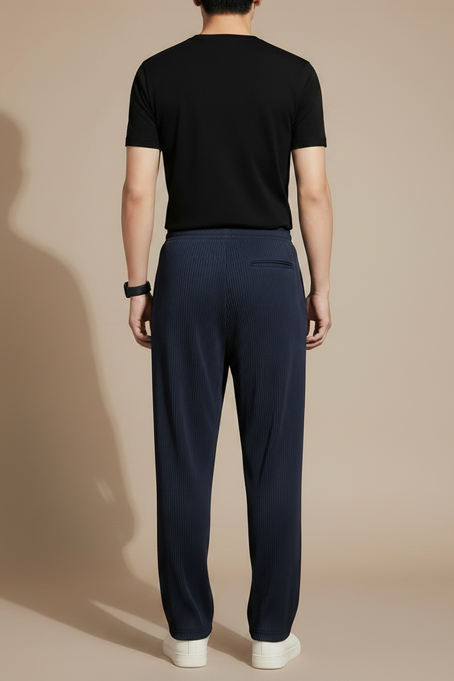 Pantalon Fluide Bleu Marine Plissé Droit Cordon Homme - Polyester - vue 2