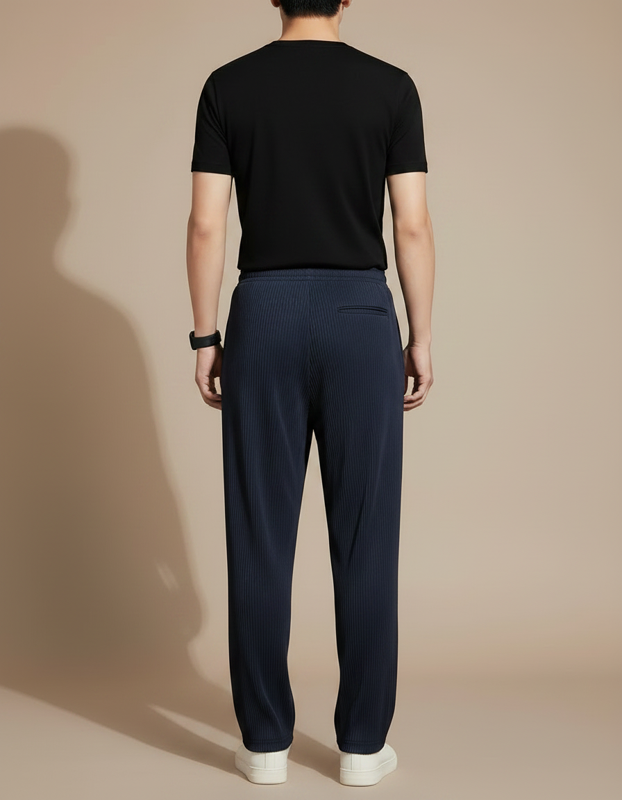 Pantalon Fluide Bleu Marine Plissé Droit Cordon Homme - Polyester - vue 2