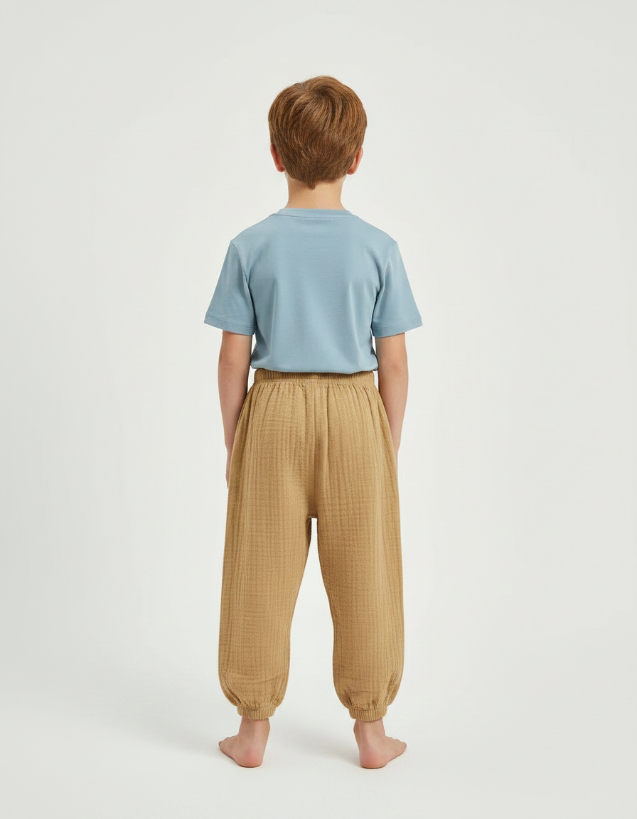 Pantalon Fluide Coton Plissé Ample Garçon Marron - Camel - vue 2