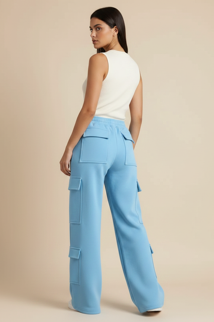 Pantalon Fluide Cargo Bleu Ample Décontracté Femme - Molleton - vue 2