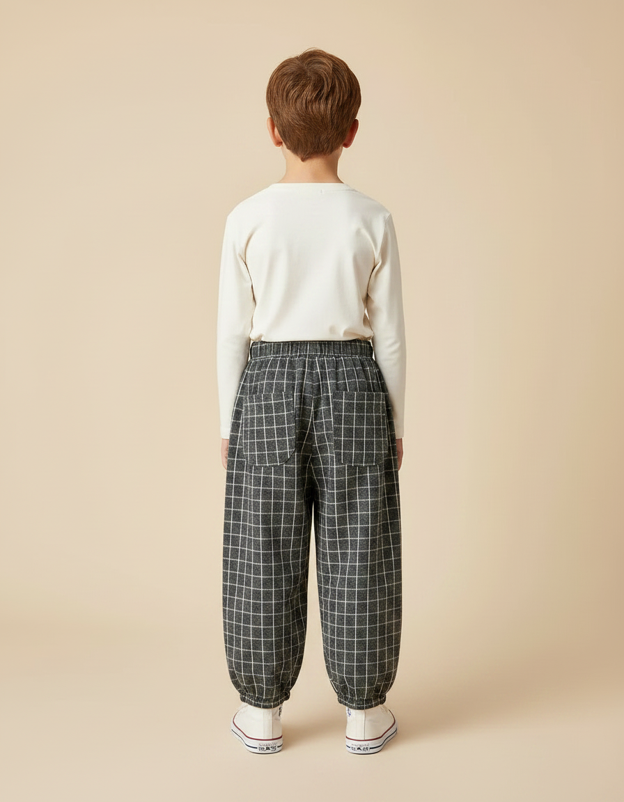 Pantalon Fluide Carreaux Gris Ample Garçon Décontracté - Tweed - vue 2