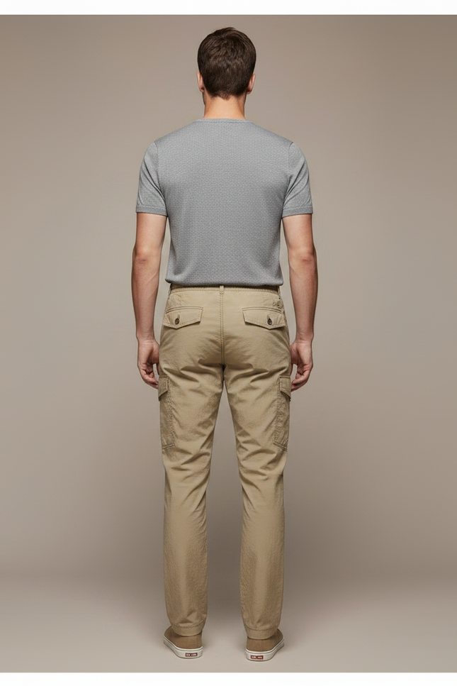 Pantalon Fluide Cargo Kaki Décontracté Homme Coton - vue 2