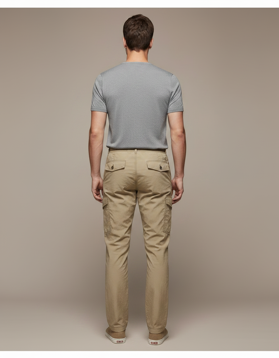 Pantalon Fluide Cargo Kaki Décontracté Homme Coton - vue 2