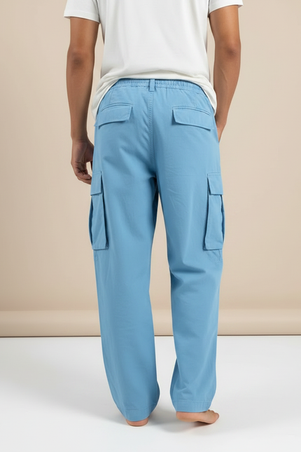 Pantalon Fluide Bleu Cargo Ample Cordon Homme - Toile - vue 2