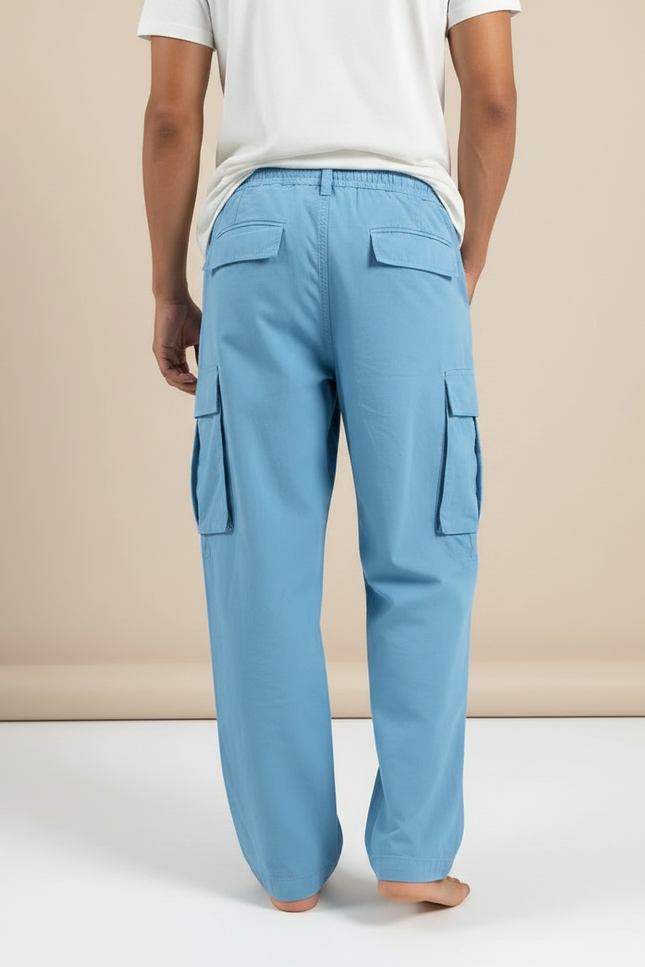 Pantalon Fluide Bleu Cargo Ample Cordon Homme - Toile - vue 2
