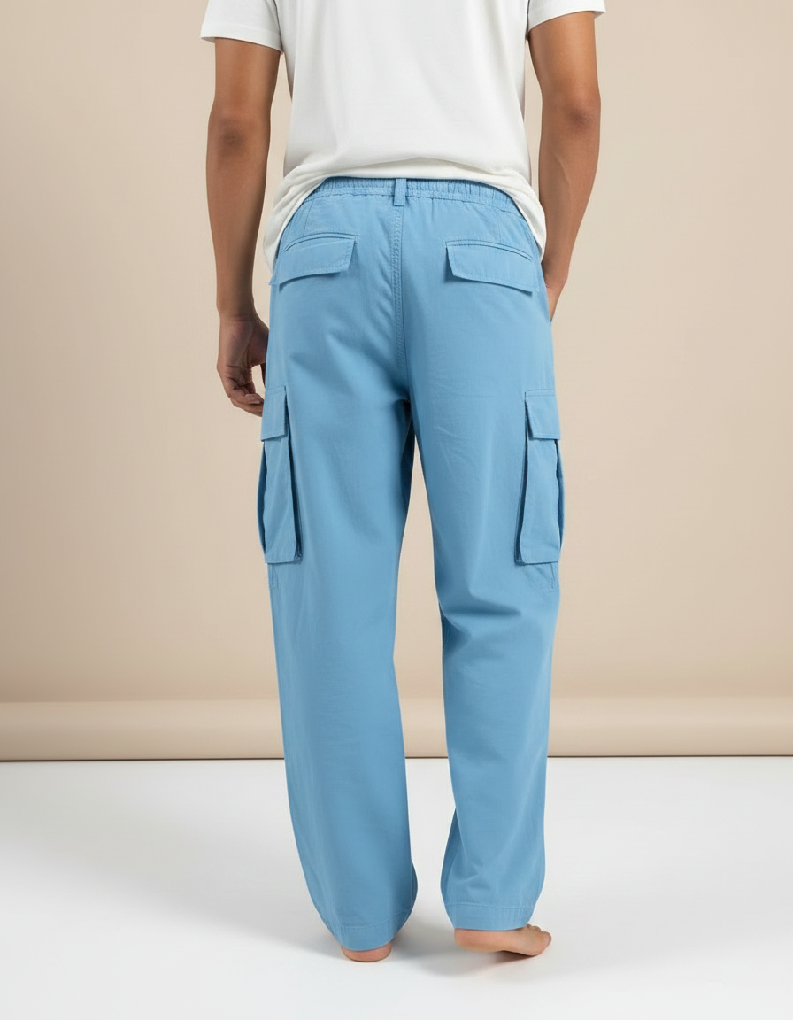 Pantalon Fluide Bleu Cargo Ample Cordon Homme - Toile - vue 2
