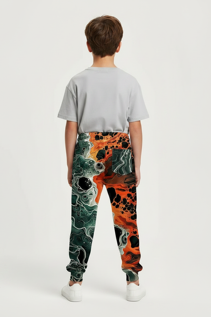 Pantalon Fluide Imprimé Flammes Orange Vert Décontracté Enfant - Molleton - vue 2