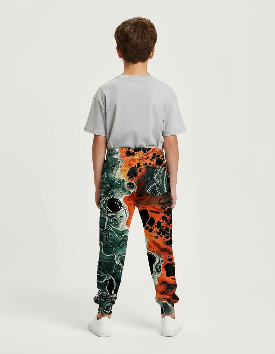 Pantalon Fluide Imprimé Flammes Orange Vert Décontracté Enfant - Molleton - vue 2