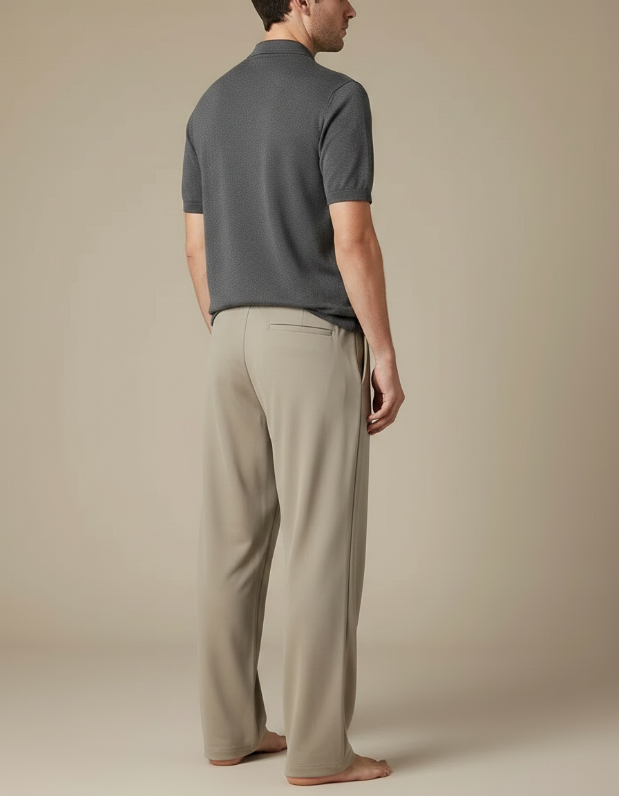 Pantalon Fluide Gris Clair Droit Sport Décontracté Cordon - Polyester - vue 2