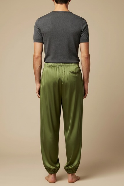Pantalon Fluide Vert Ample Satiné Homme Élastique - vue 2