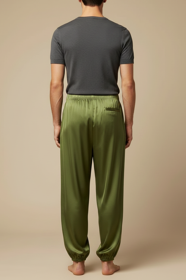 Pantalon Fluide Vert Ample Satiné Homme Élastique - vue 2
