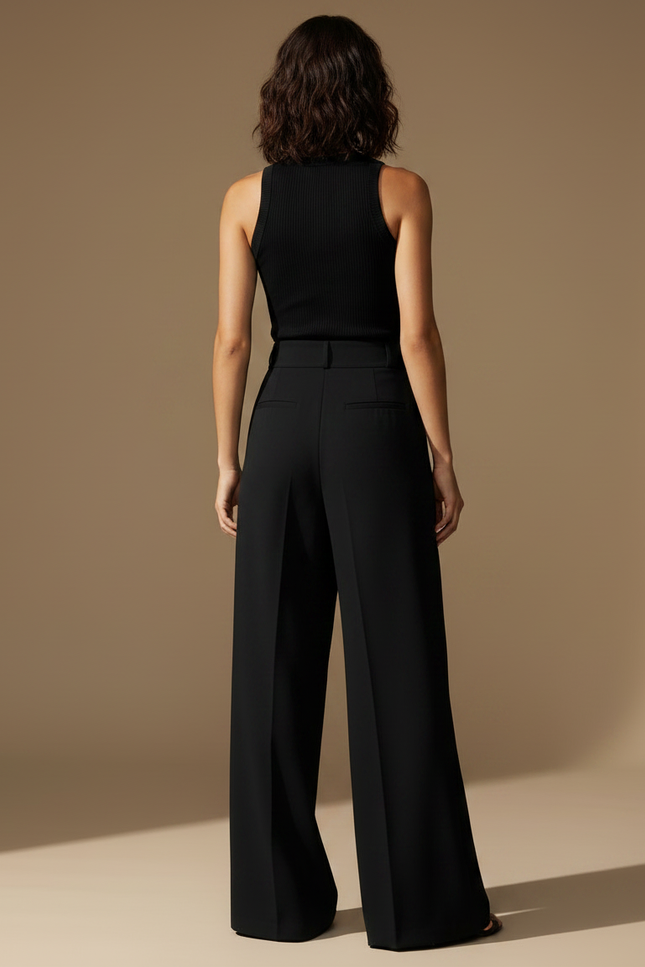 Pantalon Taille Haute Fluide Chic - Noir Polyester - vue 2