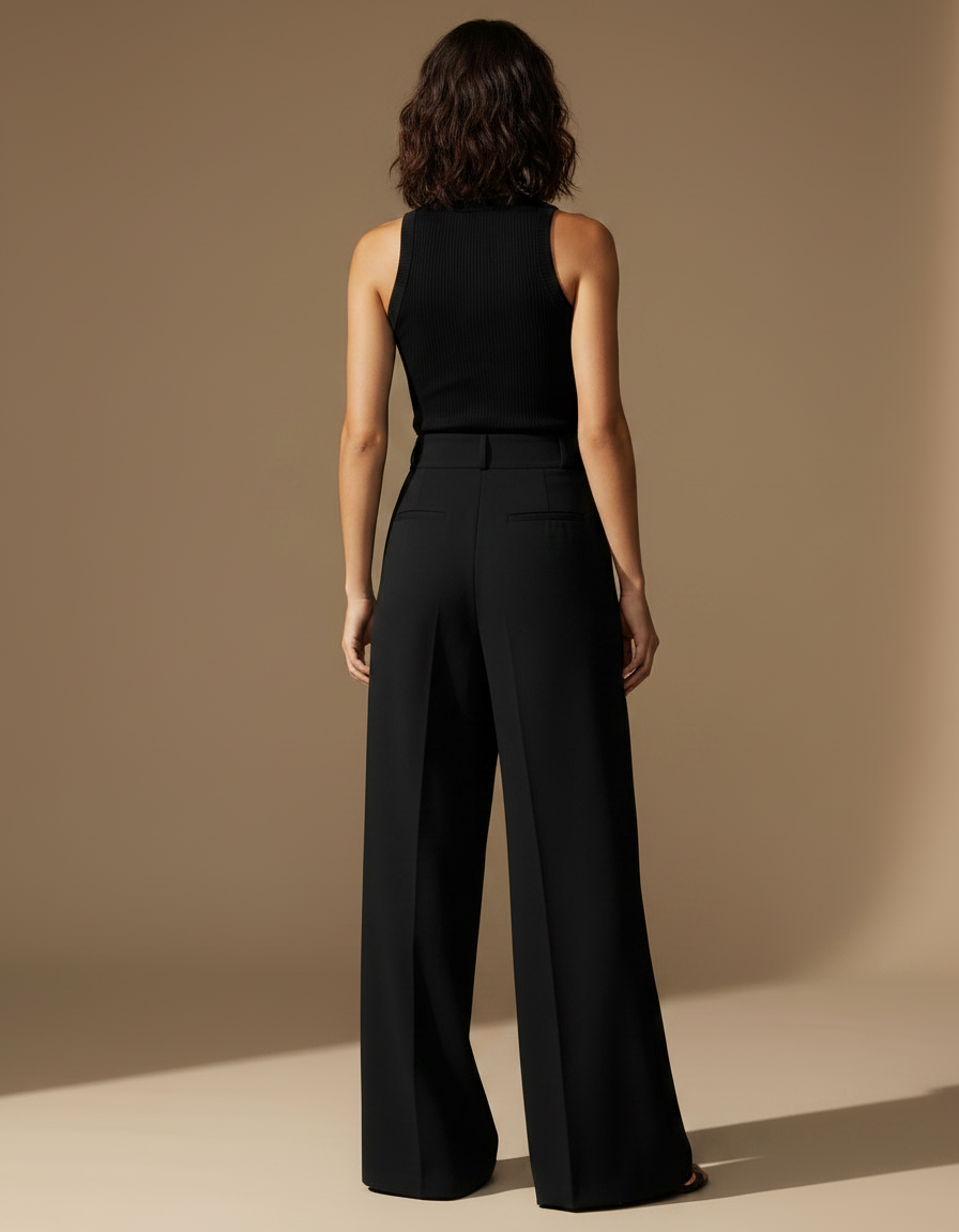 Pantalon Taille Haute Fluide Chic - Noir Polyester - vue 2