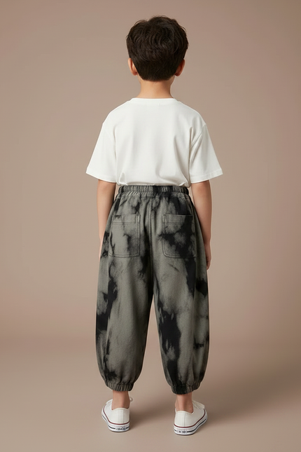 Pantalon Fluide Tie-Dye Ample Décontracté Enfant Unisexe - Kaki Molleton - vue 2