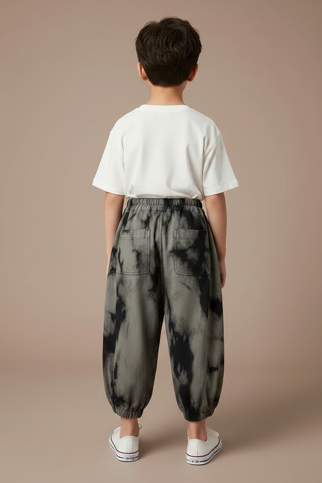 Pantalon Fluide Tie-Dye Ample Décontracté Enfant Unisexe - Kaki Molleton - vue 2