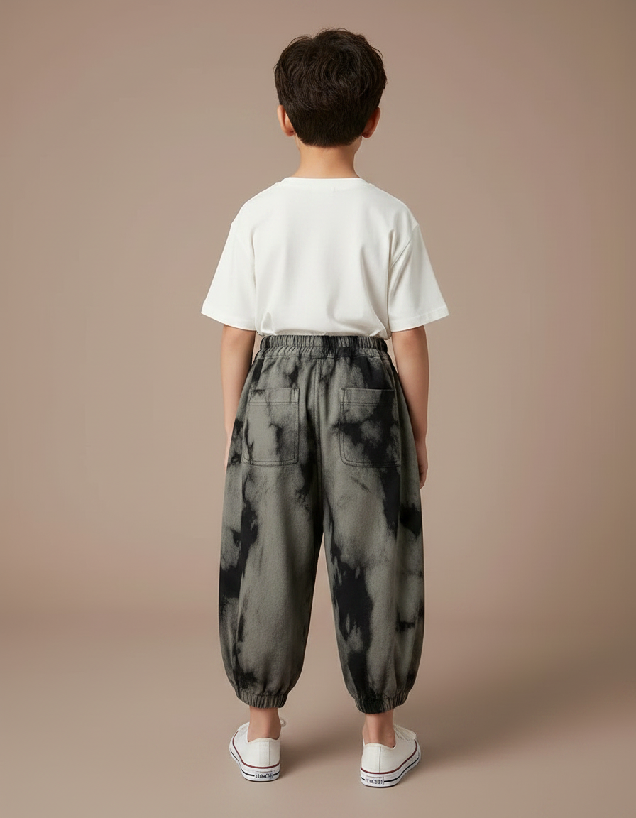 Pantalon Fluide Tie-Dye Ample Décontracté Enfant Unisexe - Kaki Molleton - vue 2