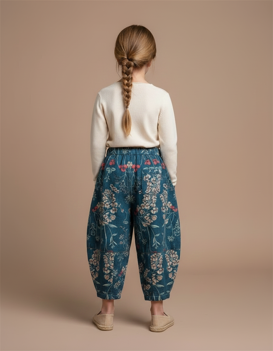 Pantalon Fluide Bleu Floral Ample Enfant Coton - vue 2