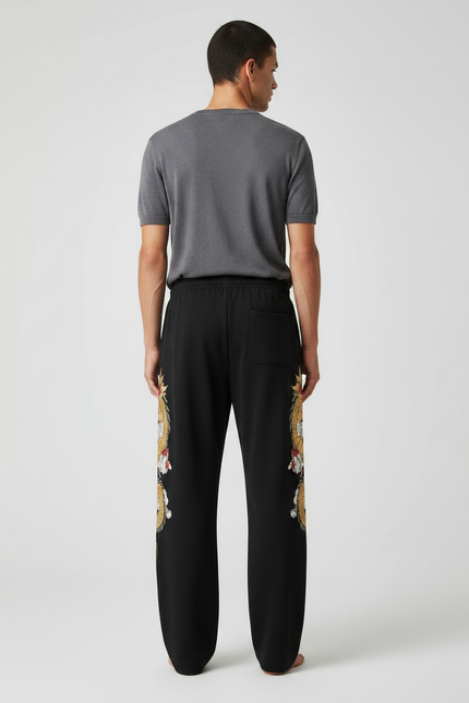 Pantalon Fluide Noir Ample Dragon Chinois Décontracté Homme - Molleton - vue 2