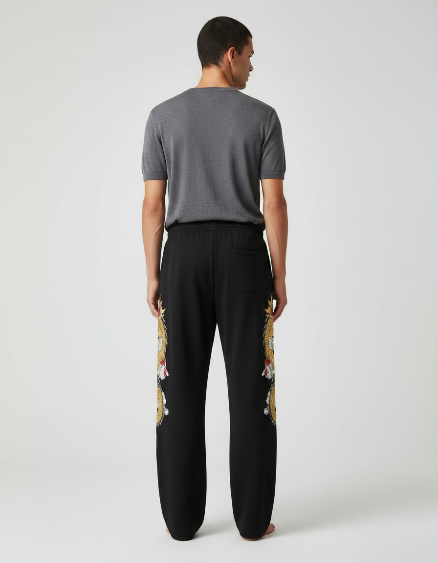 Pantalon Fluide Noir Ample Dragon Chinois Décontracté Homme - Molleton - vue 2
